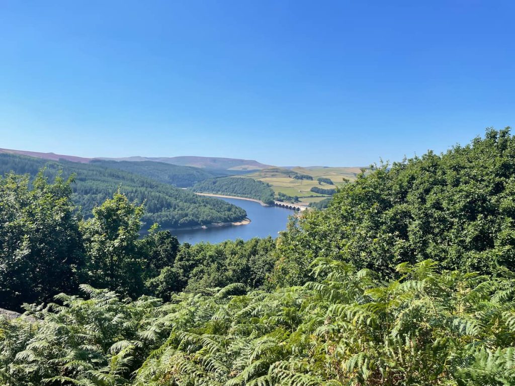 bamford edge walk with ladybower reservoir in the background