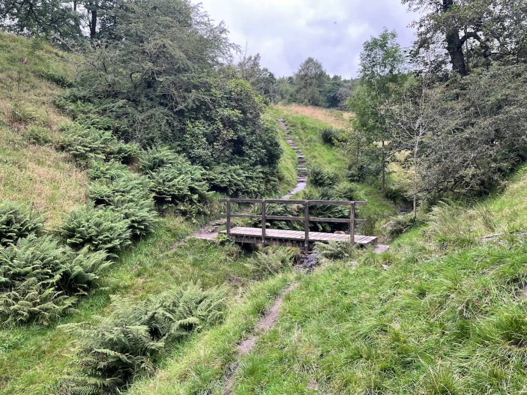 shining tor walk path with bridge and hill