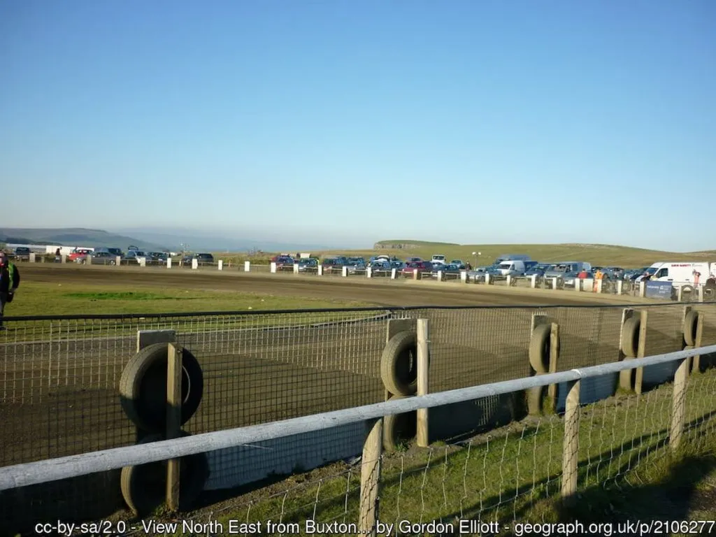 Buxton raceway with view over track and hills