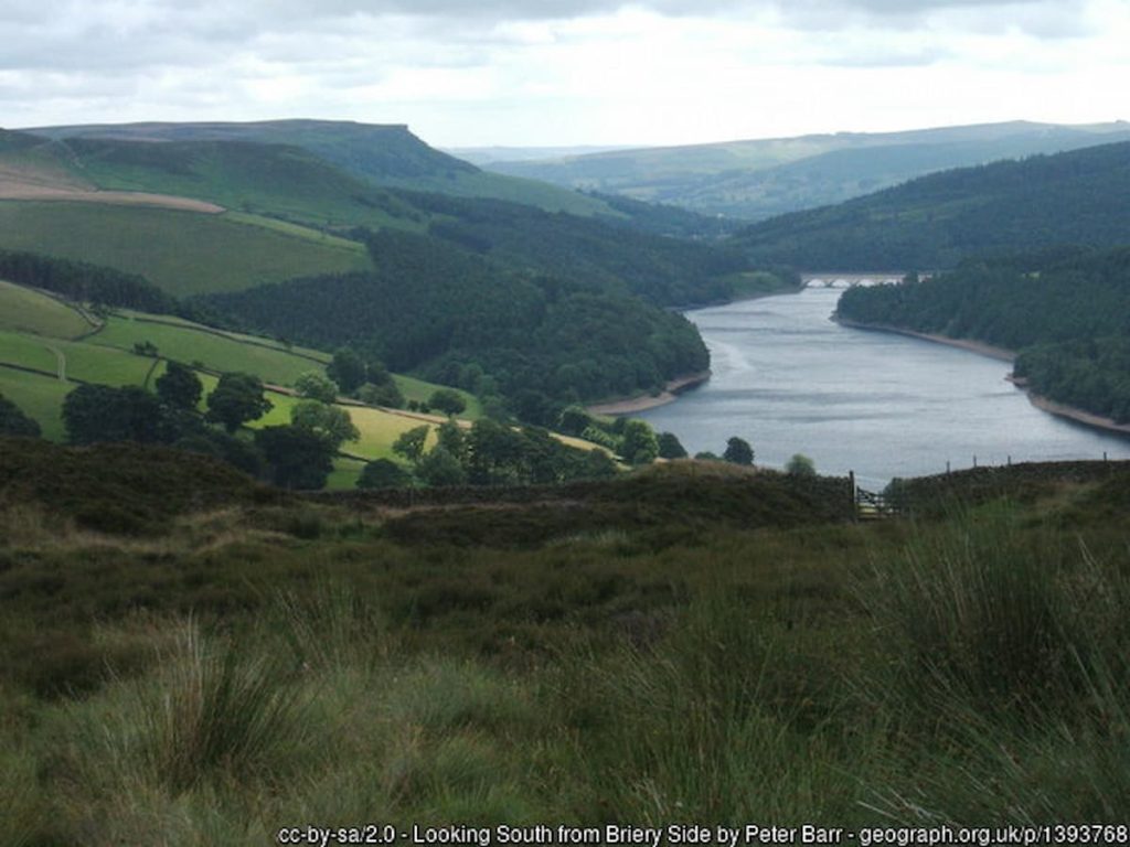 looking south from the hills down over ladybower reservoir