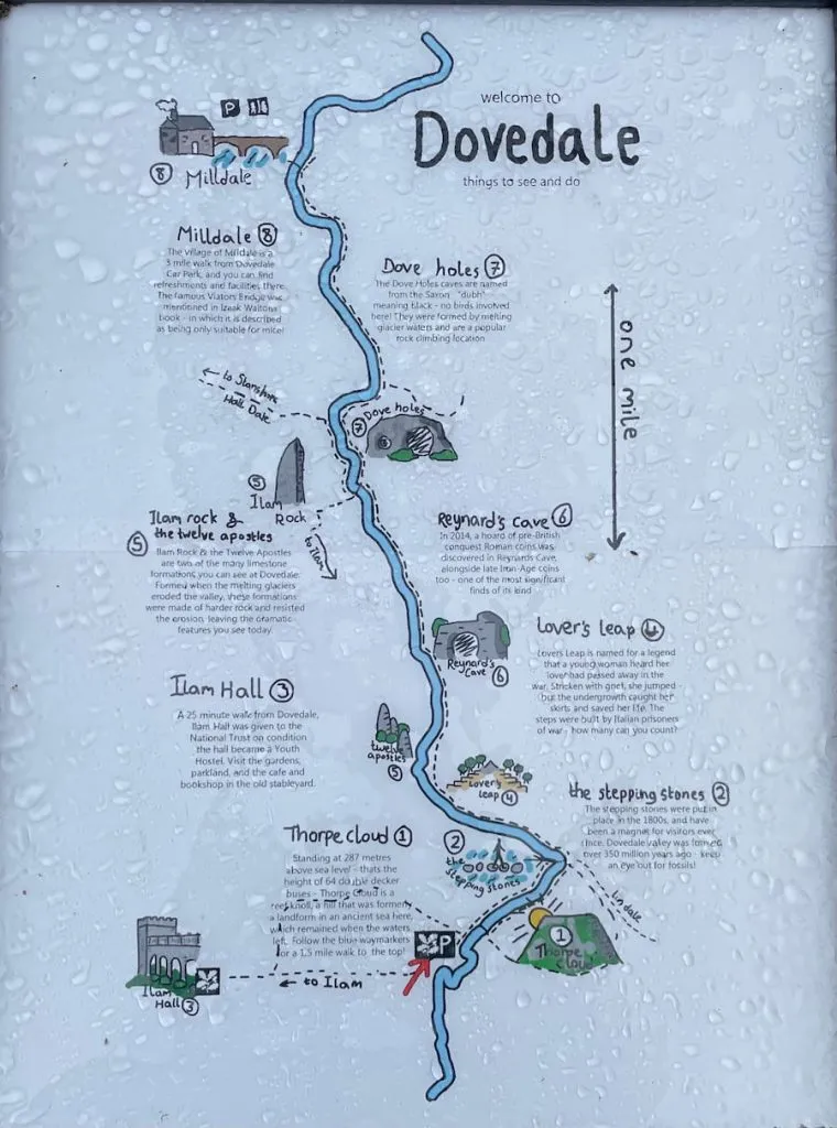 infographic map of dovedale in national trust car park