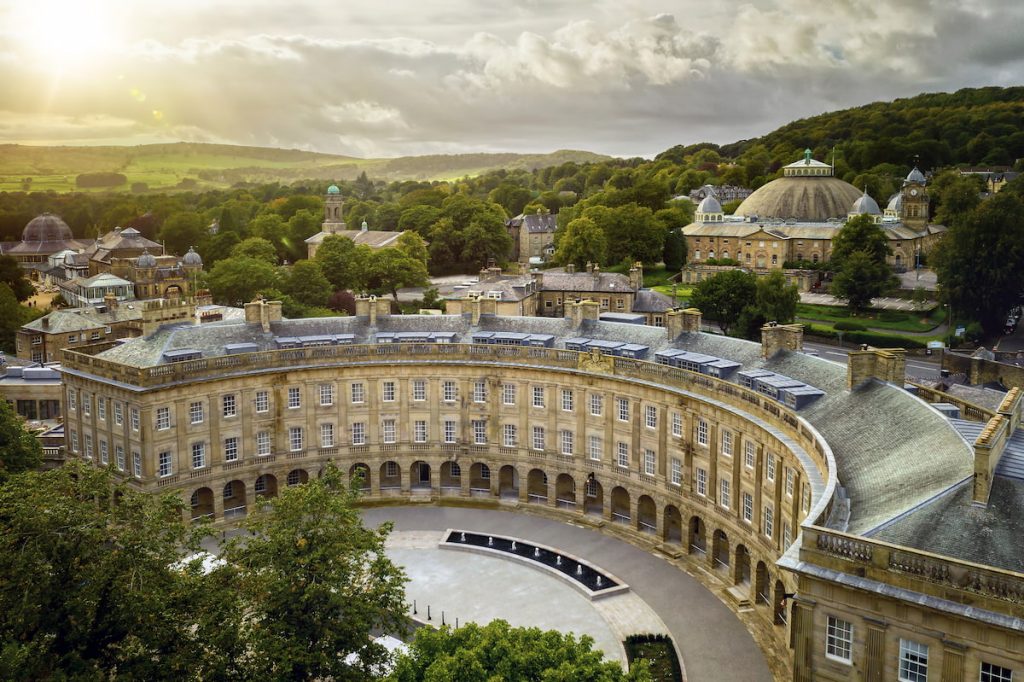 aerial view of buxton crescent hotel - one of the best spa hotels peak district