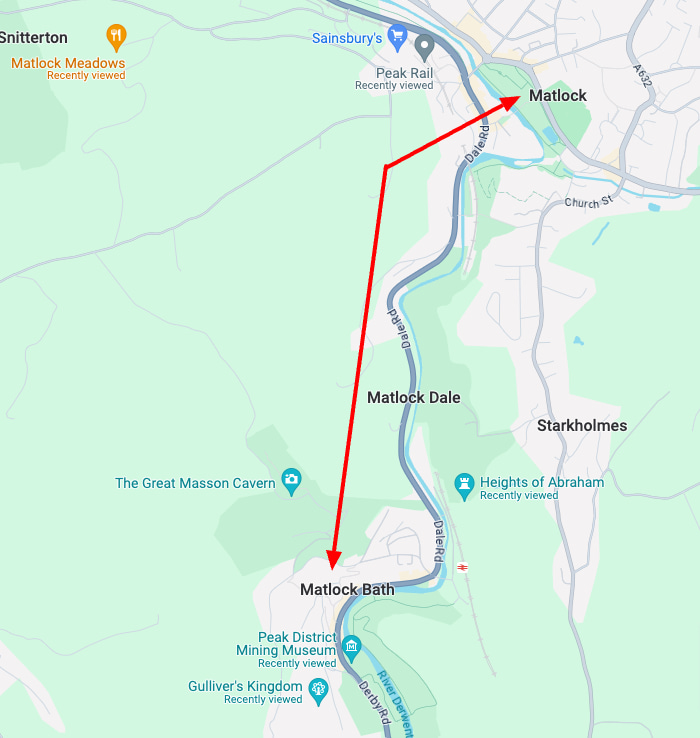 Matlock and matlock bath on map