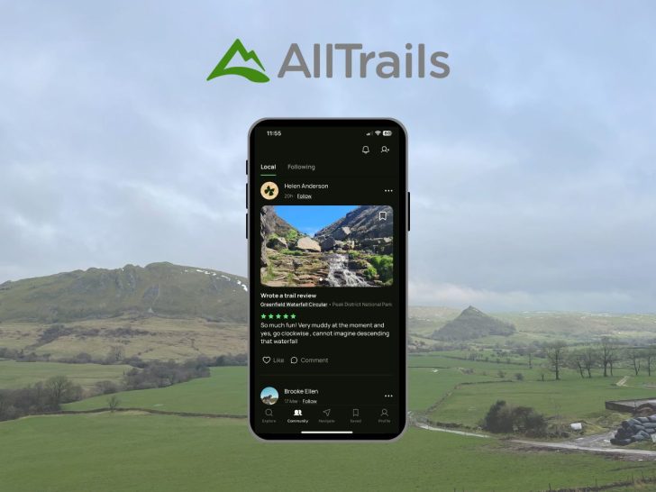 Alltrails app review - Featured Image of screen and walking background