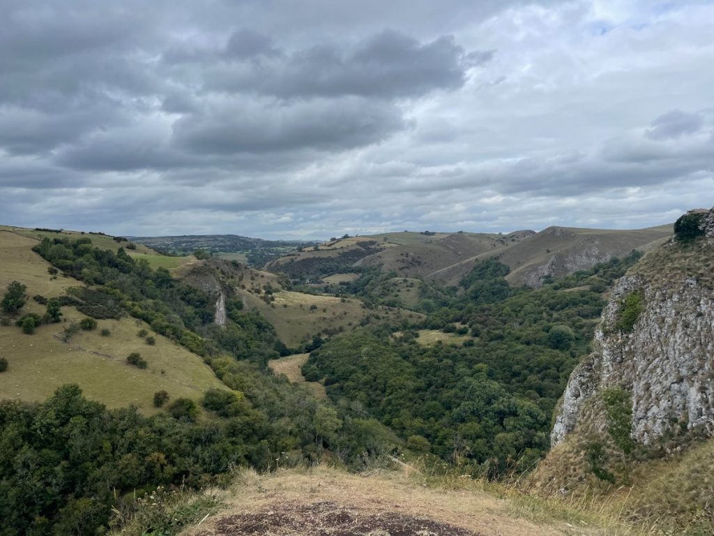 view from top thors cave over staffordshire moorland